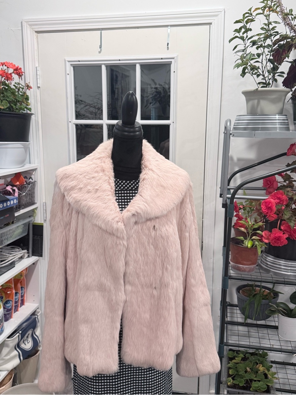 GUESS Blush Rabbit Fur Cropped Jacket